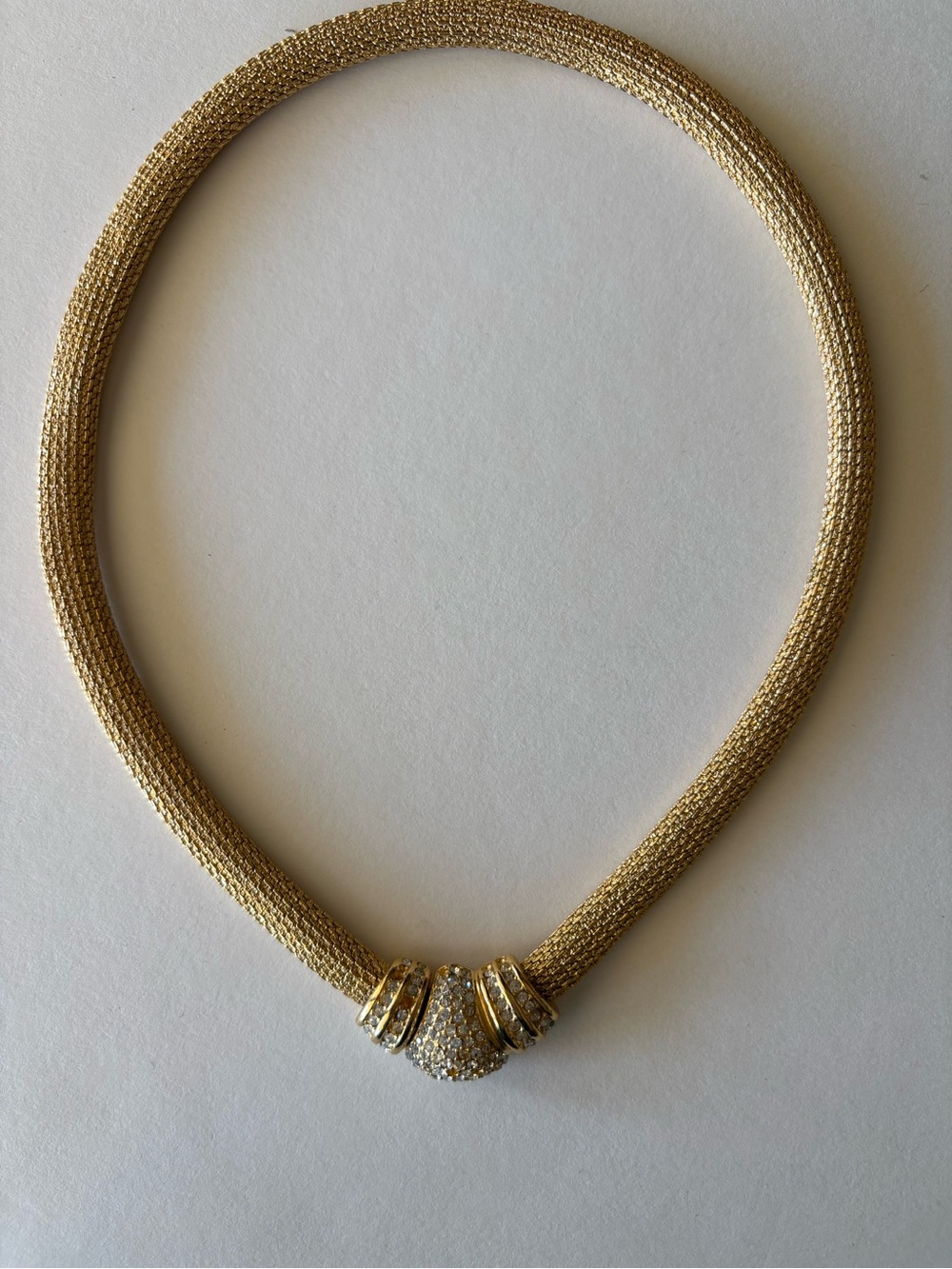 Gold Mesh Collar Necklace with Pave Crystal Clasp
